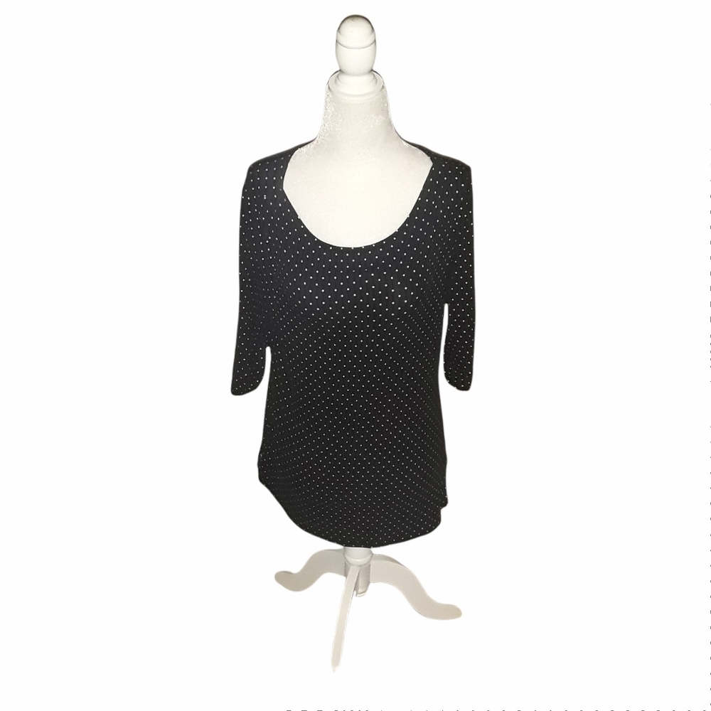 Ralph Lauren Black and White Boat-Neck Polka Dot Cotton Blend Short-Sleeve Top